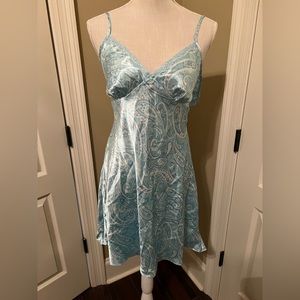Adonna Blue Paisley Slip Dress Knee Length size L Spaghetti Strap